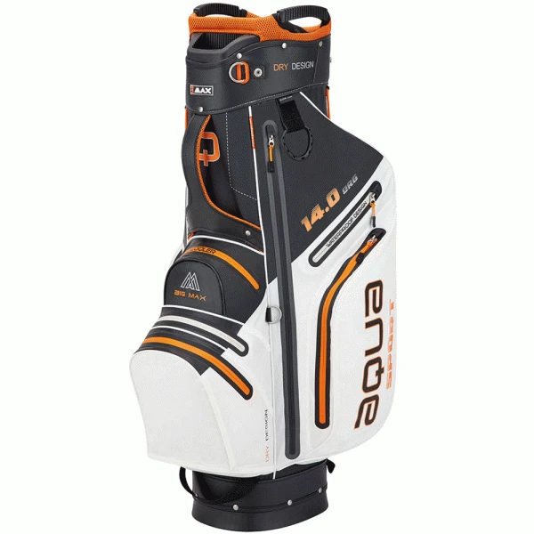 BIG MAX AQUA SPORT 3 WATERPROOF GOLF CART TROLLEY BAG – WHITE / BLACK / ORANGE 3 BIG MAX AQUA SPORT 3 WATERPROOF GOLF CART TROLLEY BAG – WHITE / BLACK / ORANGE