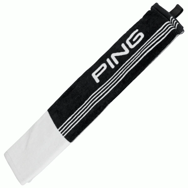 PING TRI-FOLD GOLF TOWEL – BLACK / WHITE 3 PING TRI-FOLD GOLF TOWEL – BLACK / WHITE